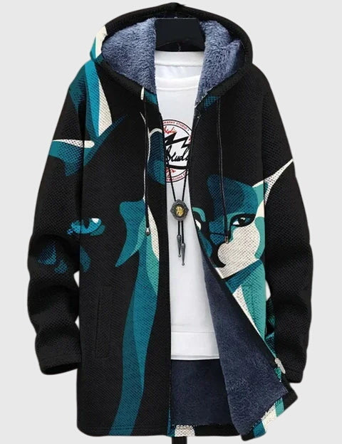 Rowan Hastings | Artistic Print Mens Jacket With Fleece-Lined Hood