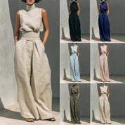 Nadia Serrano | Linen-Look Turtleneck Top & Wide-Leg Trouser Set