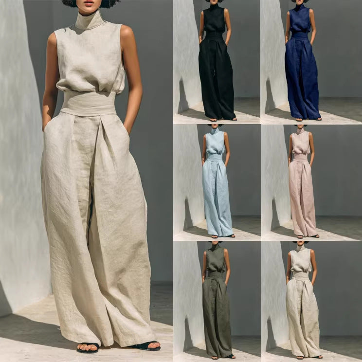 Nadia Serrano | Linen-Look Turtleneck Top & Wide-Leg Trouser Set