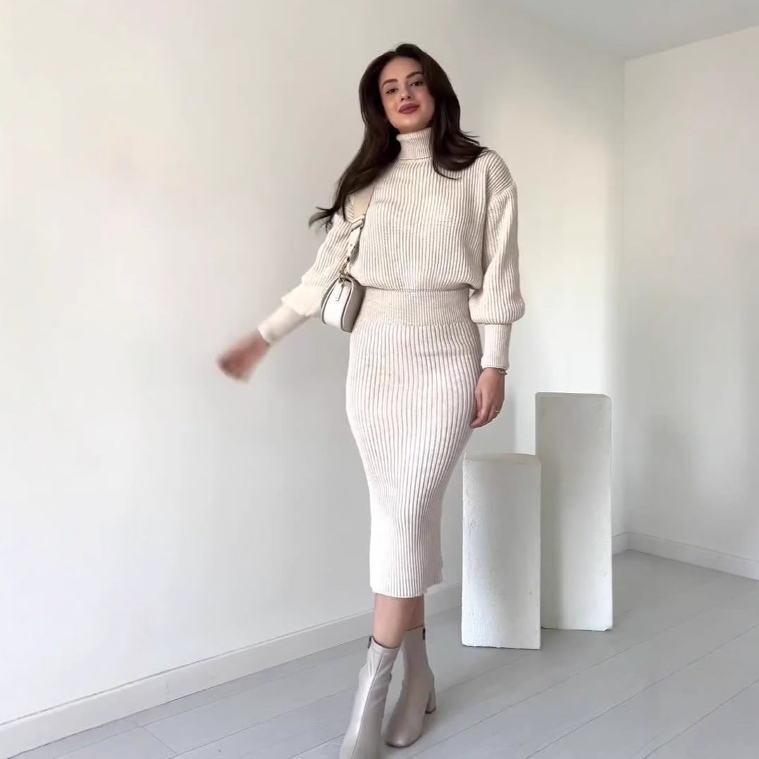 Arabella Scott | Ensemble jupe midi à col roulé en maille côtelée