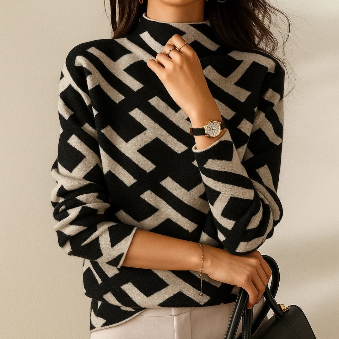 Marianne Kirkwood | Geometric Print Sweater With Mock Neck