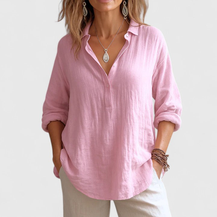 Georgina Hastings | Linen Blouse With V-Neck Collar