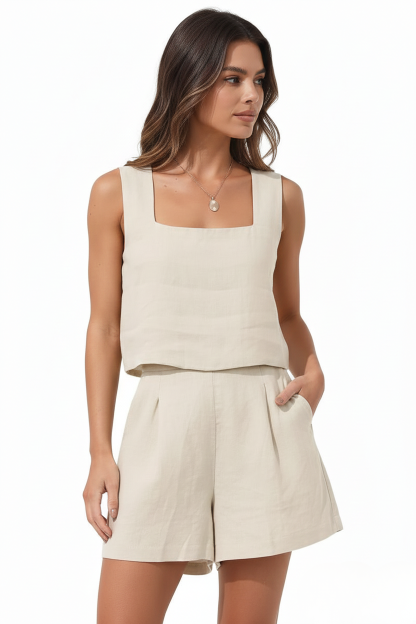 Sabrina Moreau | Linen Two-Piece Set – Sand Beige Coord