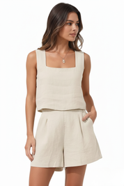 Sabrina Moreau | Linen Two-Piece Set – Sand Beige Coord