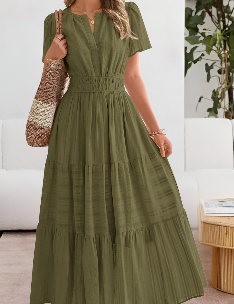 Cecily Harrison | Tiered Flutter-Sleeve Maxi Dress