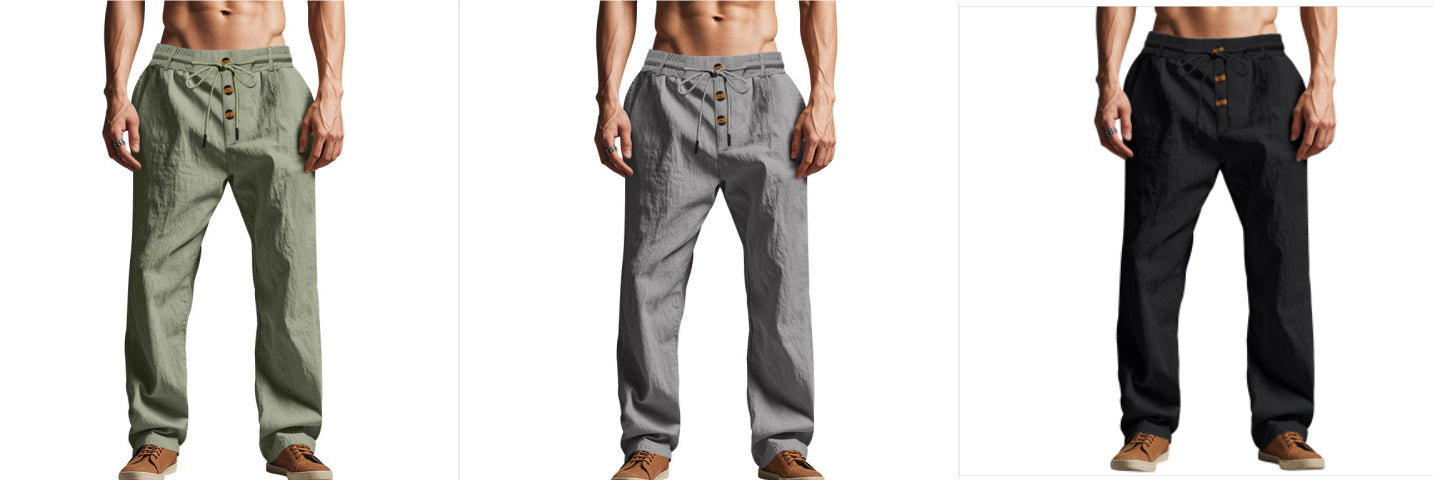 Fletcher Brown | Men's Linen-Blend Beach Trousers with Drawstring Waist