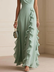 Rosie Griffiths | Sage Ruffle Maxi Dress with V-Neckline