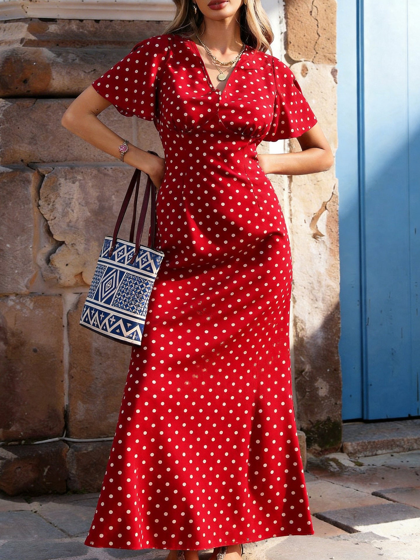 Emmeline Barclay | Robe longue à col V à pois