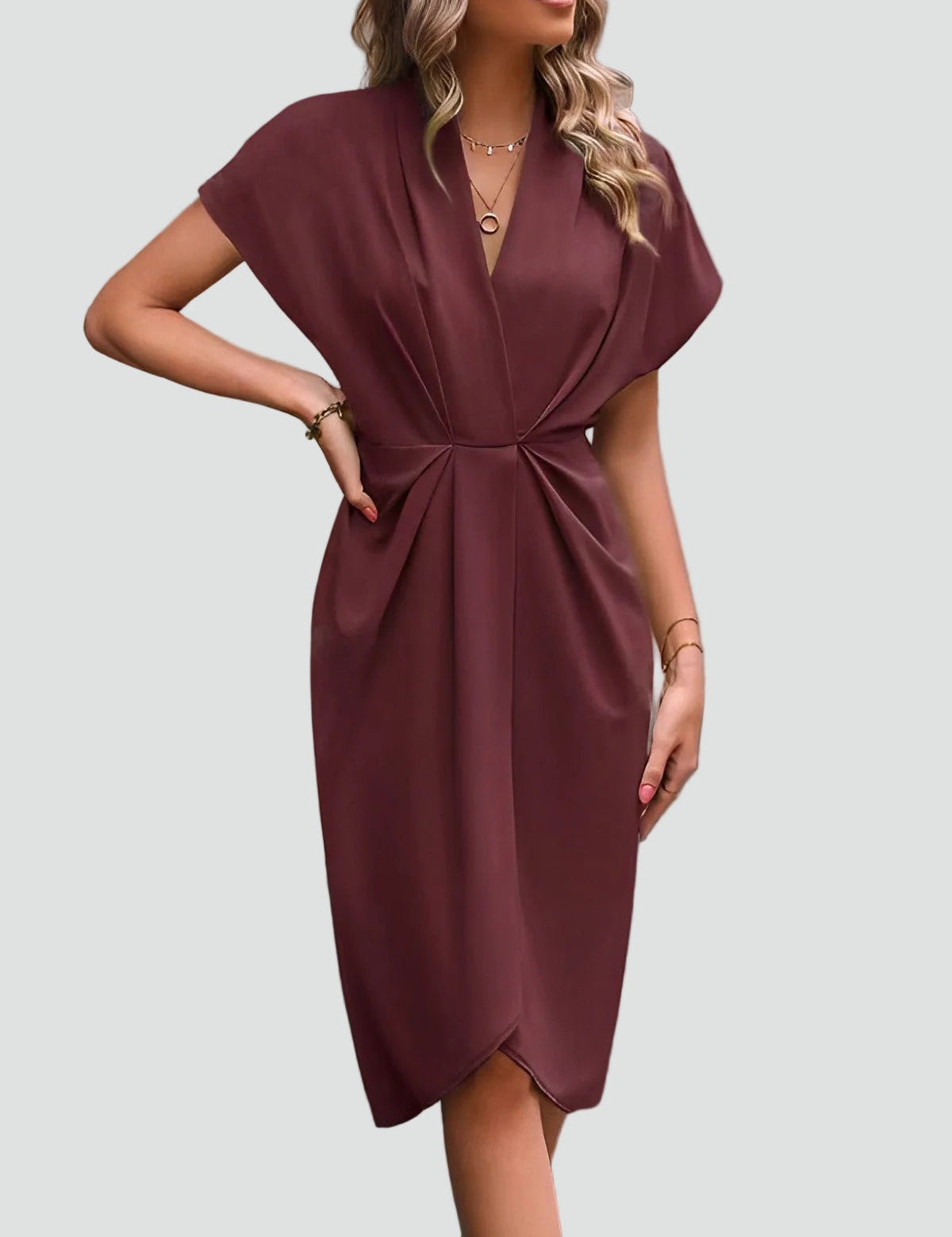 Charlotte Davies | Wrap Midi Dress in Stone Beige