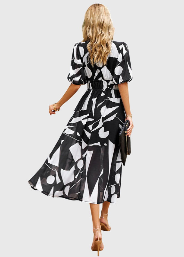Beatrice Sandford | Floral V-Neck Midi Dress With Smocked Waist