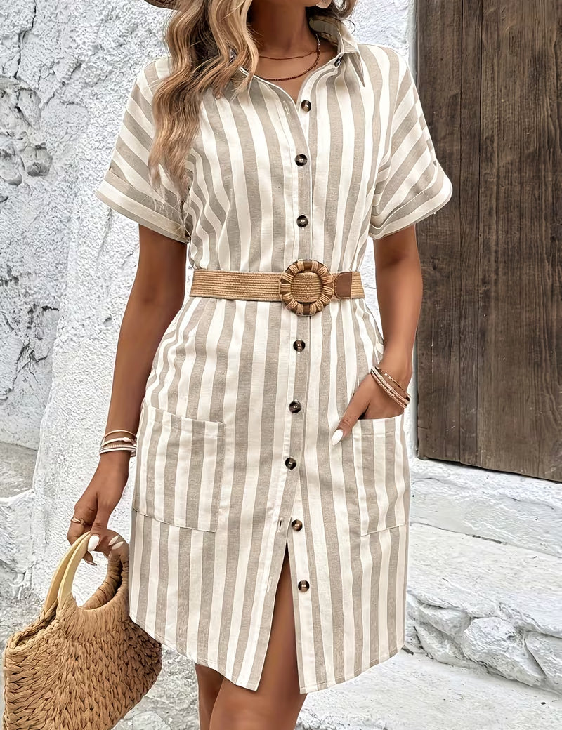 Camilla Ashford | Striped Button-Front Midi Shirt Dress