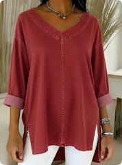 Saoirse Callahan | Washed Denim V-Neck Tunic Top with Side Splits