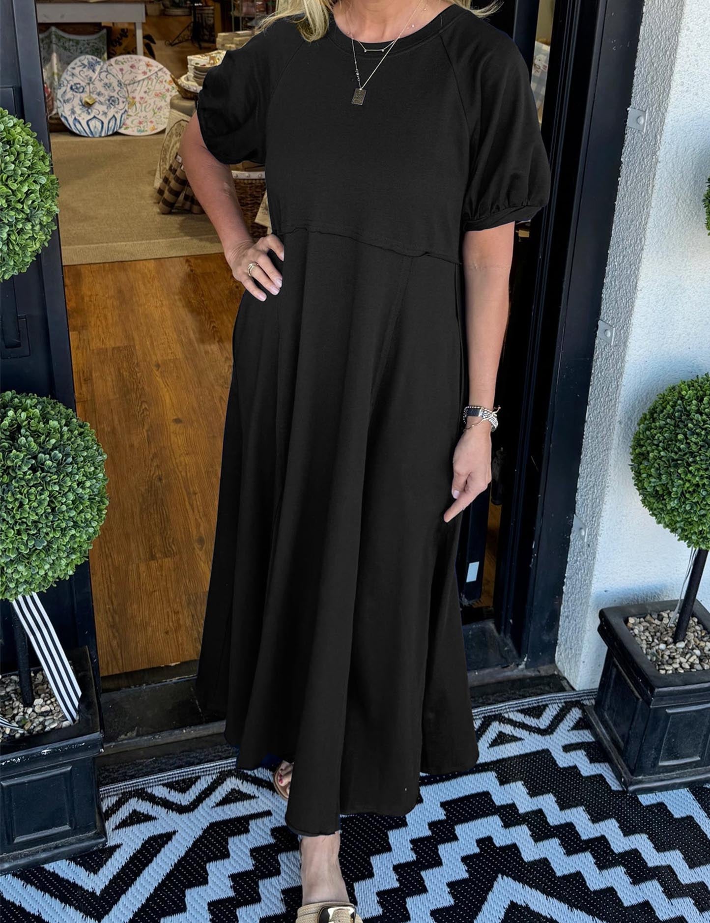 Millicent Hughes | Puff Sleeve Round Neck Maxi Dress