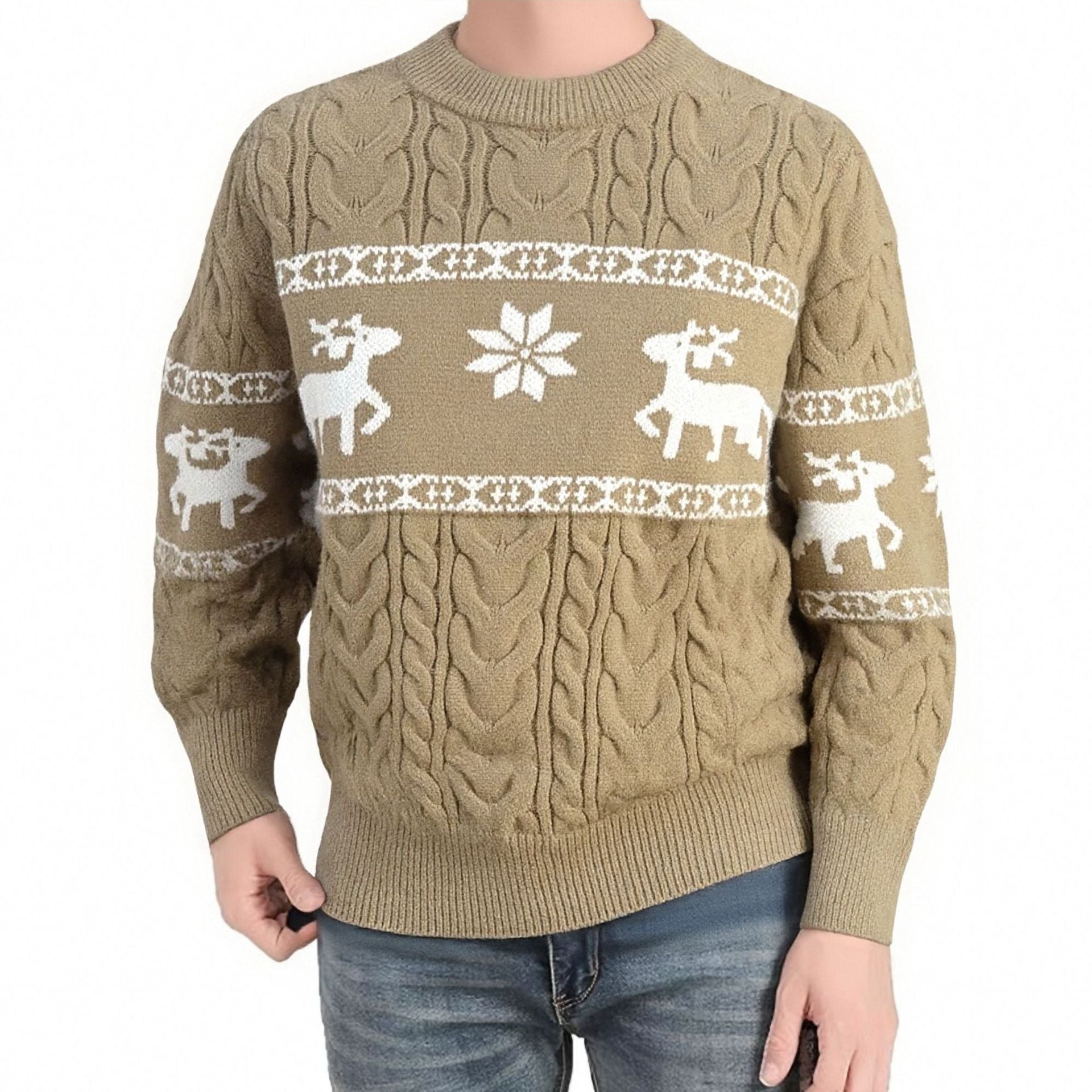 Frost Buck | Pull de Noël à motif jacquard cerf rouge pour hommes