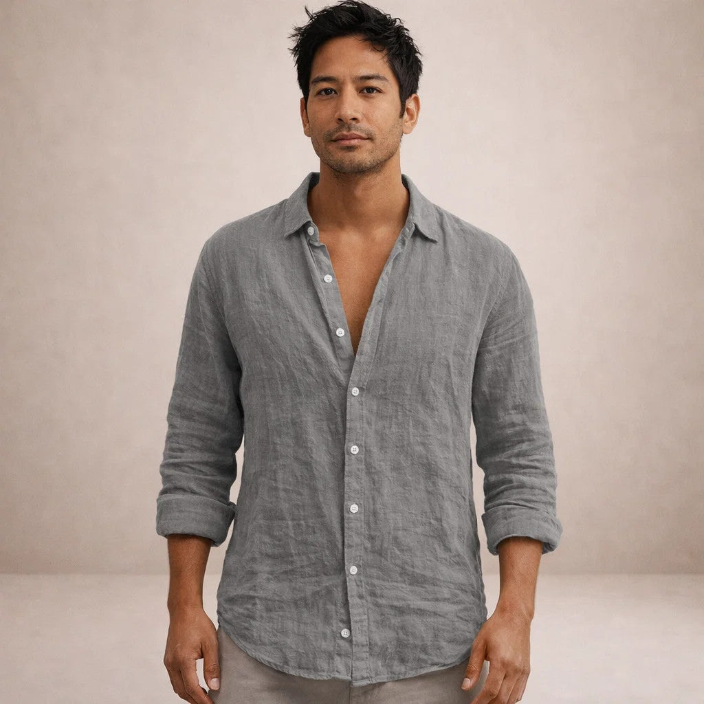 Matteo Villanueva | Men's Linen Button-Down Shirt in Blush Pink
