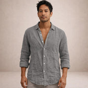 Matteo Villanueva | Men's Linen Button-Down Shirt in Blush Pink