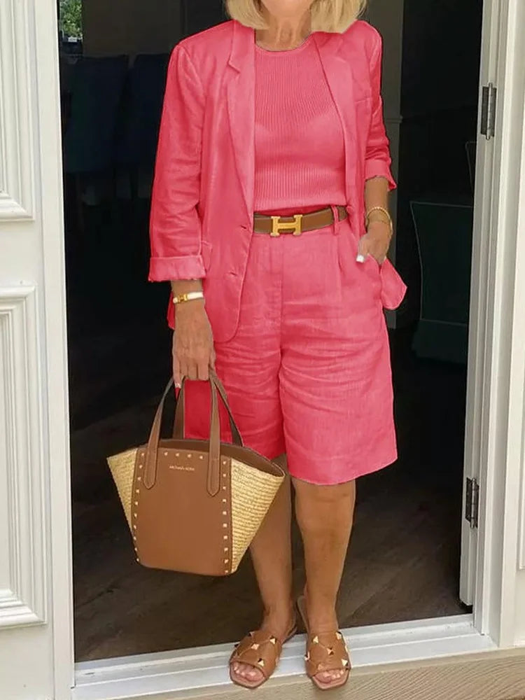 Charlotte Devereux | Effortless Linen Blazer & Shorts Set For Women
