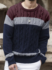 Alfred Kendall | Colour-Block Cable Knit Crew Neck Jumper