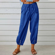Paloma Delgado | Relaxed Drawstring Cropped Trousers with Button Hem