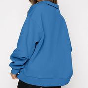 Harriet Fenwick | Oversized Blue Zip-Neck Sweatshirt
