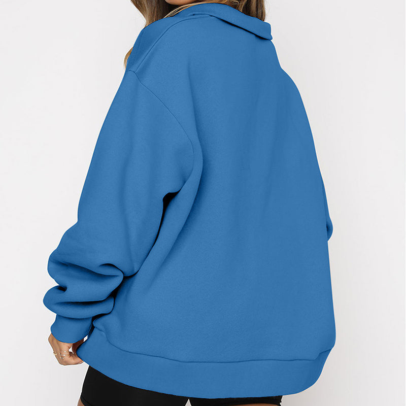 Harriet Fenwick | Oversized Blue Zip-Neck Sweatshirt