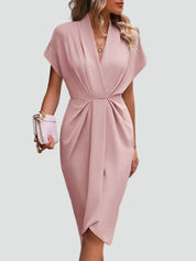 Charlotte Davies | Wrap Midi Dress in Stone Beige