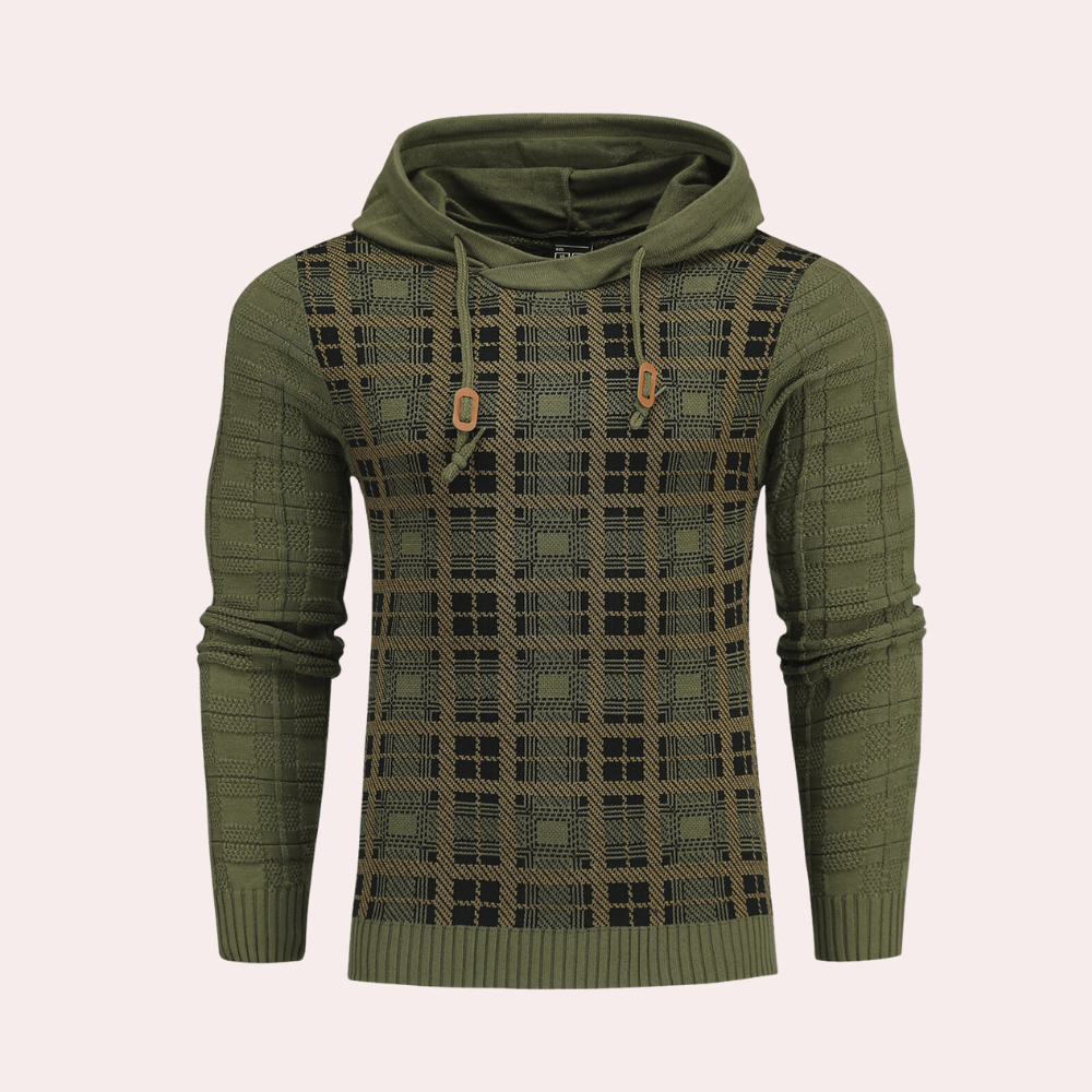 Barnaby Hollis | Checkered Knit Hoodie With Drawstring Hood
