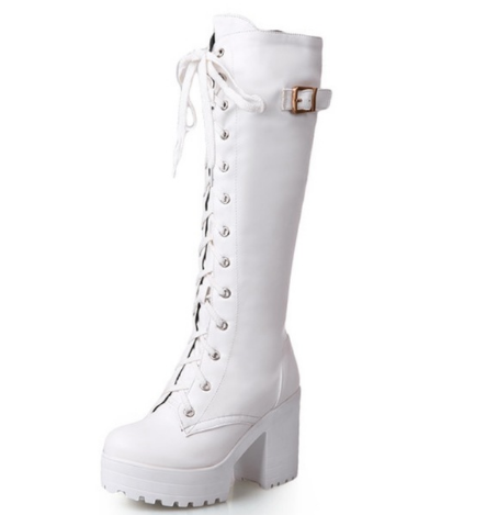 Grace Blanc | Bottes montantes de combat à lacets