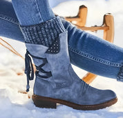 Tabitha Reynolds | Bottes d’hiver violettes à lacets et poignets en maille tricotée