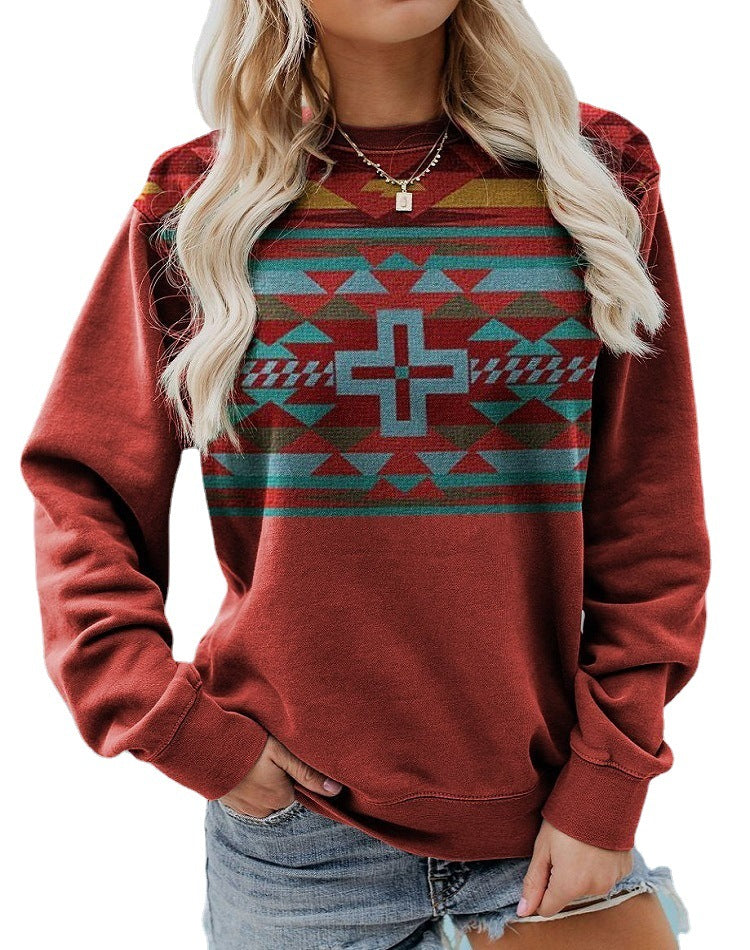 Freya Baker | Aztec Bull Skull Print Crew Neck Sweatshirt