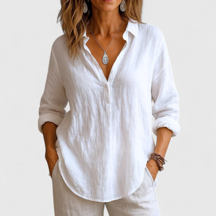 Georgina Hastings | Linen Blouse With V-Neck Collar