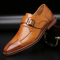 Callum Whitfield | Męskie półbuty monk strap z jasnobrązowej skóry z tłoczonym wzorem krokodylej skóry