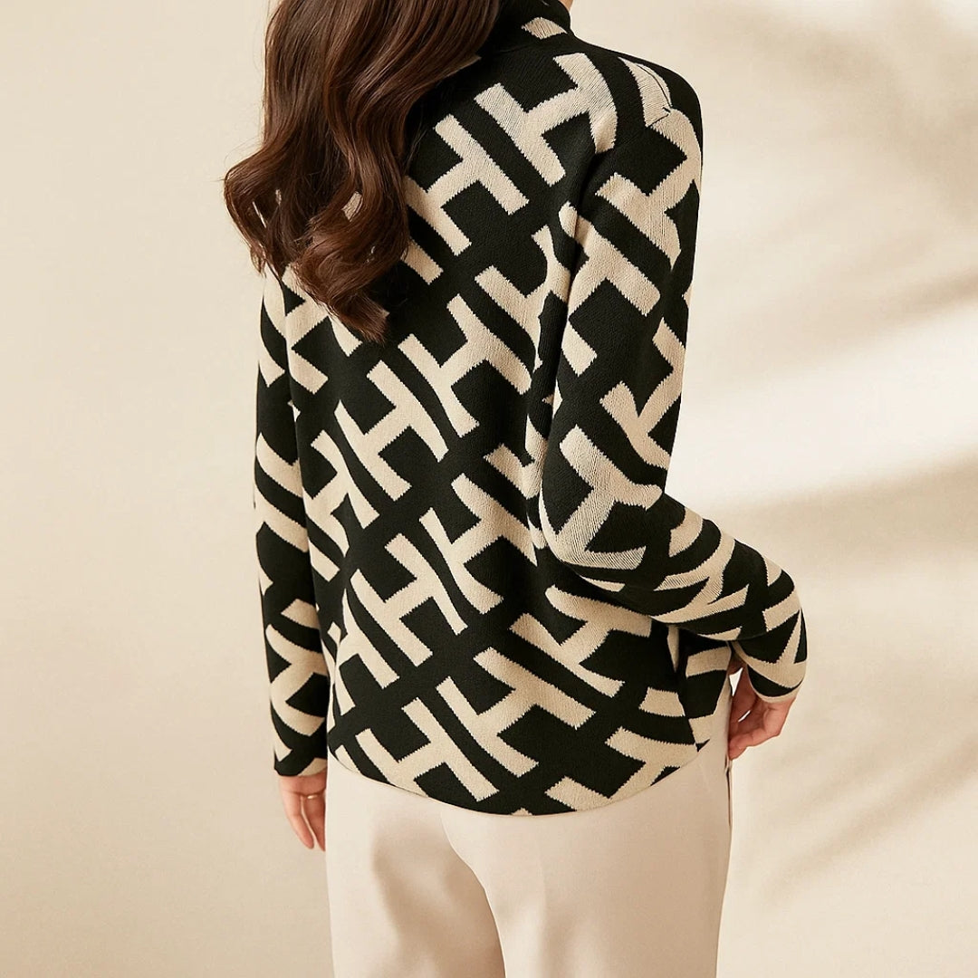 Marianne Kirkwood | Geometric Print Sweater With Mock Neck