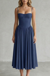 Eleanor Whitfield | Sage Green Corset Midi Dress – Structured Pleated