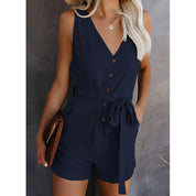 Millie Turner | V-Neck Button-Front Playsuit with Tie Waist