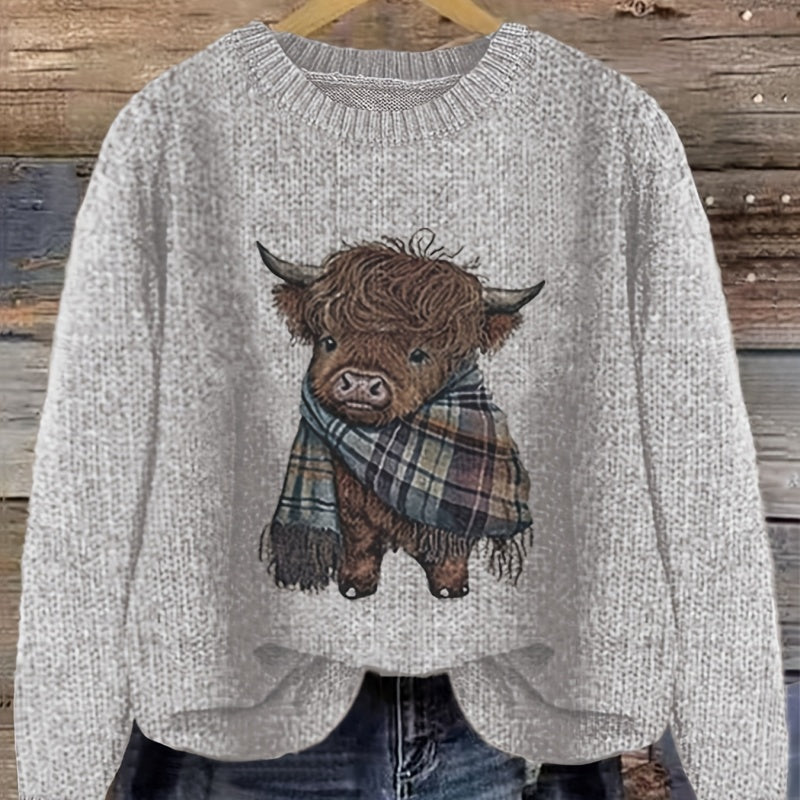 Marjorie Fenwick | Gruby sweter z dzianiny z motywem krowy rasy Highland