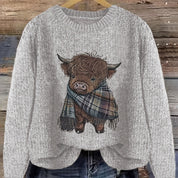 Marjorie Fenwick | Gruby sweter z dzianiny z motywem krowy rasy Highland