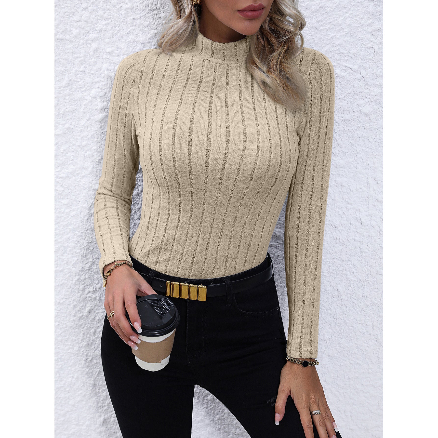 Clara Bennett | Ribbed Mock Neck Long Sleeve Top