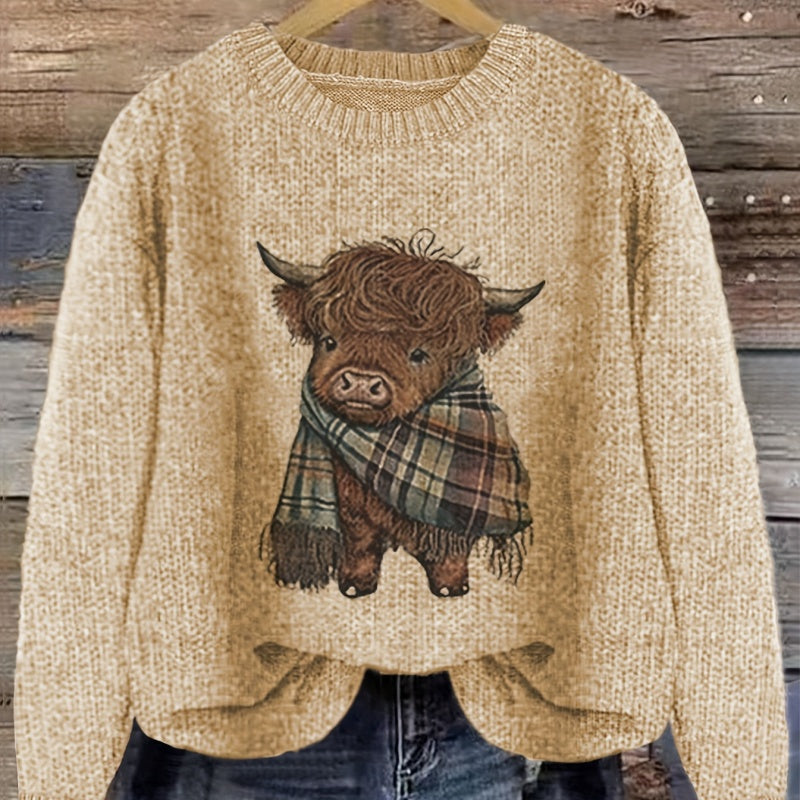 Marjorie Fenwick | Gruby sweter z dzianiny z motywem krowy rasy Highland