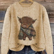 Marjorie Fenwick | Gruby sweter z dzianiny z motywem krowy rasy Highland