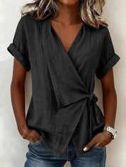 Camille Rousseau | Linen Wrap Blouse with Tie Waist