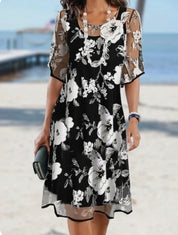 Beatrice Biela | Kvetinové šifónové áčkové midi šaty