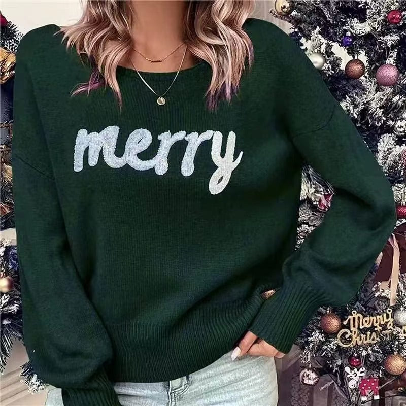 Gingerbread | Pull de Noël rouge à slogan « Merry » pour femmes