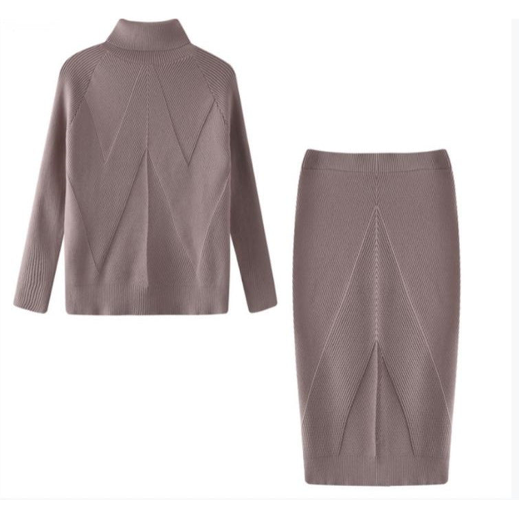Eleanor Scott | Ensemble pull en maille à col roulé et jupe midi