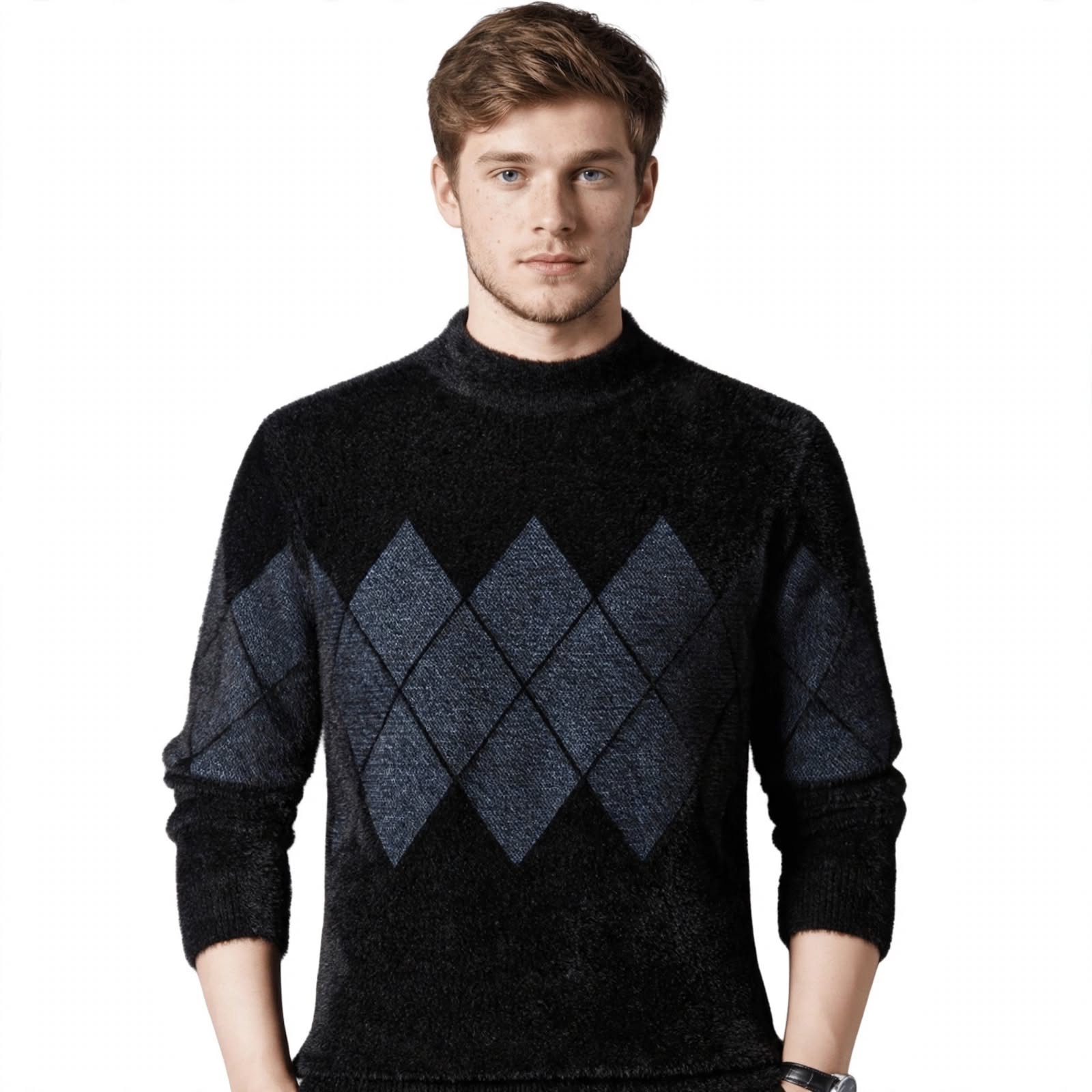 Percy Ellison | Argyle Mock Neck Sweater