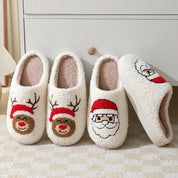 Frosty Cheer | Pantoufles de Noël crème à motif de père Noël pour femmes