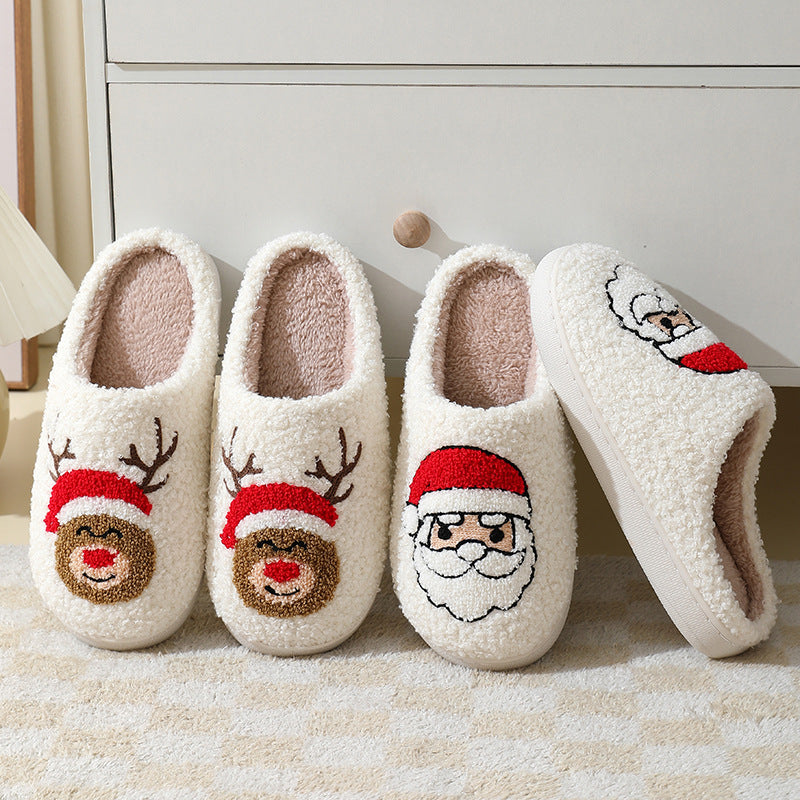 Frosty Cheer | Pantoufles de Noël crème à motif de père Noël pour femmes