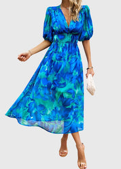 Beatrice Sandford | Floral V-Neck Midi Dress With Smocked Waist