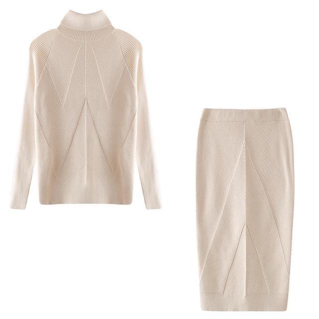 Eleanor Scott | Ensemble pull en maille à col roulé et jupe midi