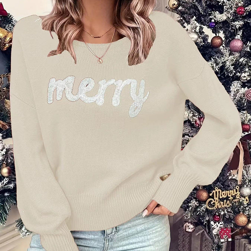 Gingerbread | Pull de Noël rouge à slogan « Merry » pour femmes